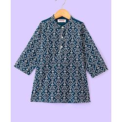 Babyhug Woven Floral Embroidered Full Sleeves Kurta & Pyjama Set- Blue
