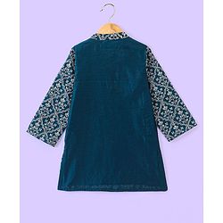 Babyhug Woven Floral Embroidered Full Sleeves Kurta & Pyjama Set- Blue