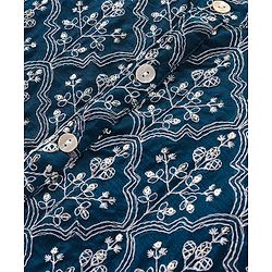 Babyhug Woven Floral Embroidered Full Sleeves Kurta & Pyjama Set- Blue