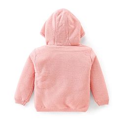 Babyhug Knitted Full Sleeves Hooded Sweater With Floral & Bird Design -Pink