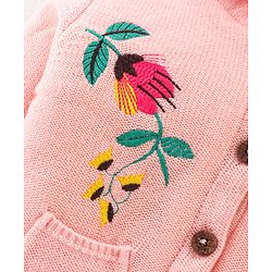 Babyhug Knitted Full Sleeves Hooded Sweater With Floral & Bird Design -Pink