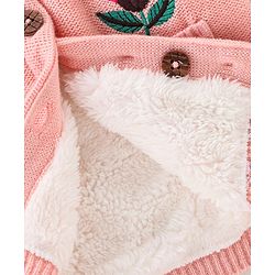 Babyhug Knitted Full Sleeves Hooded Sweater With Floral & Bird Design -Pink