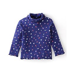 Babyhug Cotton Knit Full Sleeves Skivi T-Shirt with Floral Print - Blue