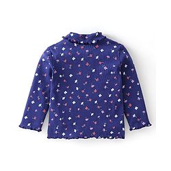 Babyhug Cotton Knit Full Sleeves Skivi T-Shirt with Floral Print - Blue
