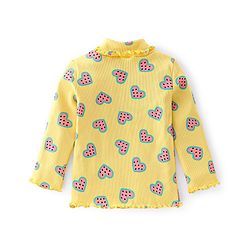 Babyhug 100% Cotton Full Sleeves Skivi T-Shirt with Heart Printed - Yellow