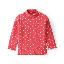 Babyhug 100% Cotton Knit Full Sleeves Skivi  T-Shirt Heart Print - Red