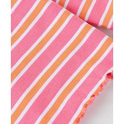 Babyhug 100% Cotton Knit Full Sleeves Skivi T-Shirt with Stripes - Pink & Orange