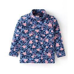 Babyhug Cotton Knit Full Sleeves Skivi T-Shirt with Floral Graphic Printed - Navy Blue