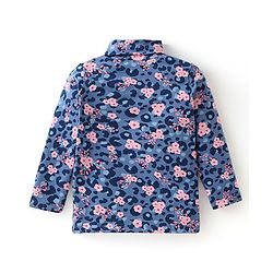 Babyhug Cotton Knit Full Sleeves Skivi T-Shirt with Floral Graphic Printed - Navy Blue