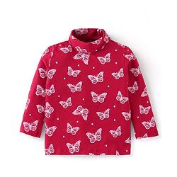 Babyhug Cotton Knit Full Sleeves Skivi Tee With Butterfly Graphics - Red