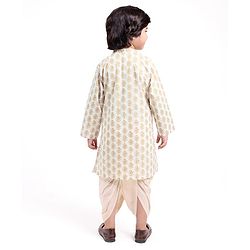 Babyhug 100% Cotton Knit Full Sleeve Kurta & Dhoti Set With Ikat Print - Offwhite