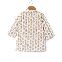 Babyhug 100% Cotton Knit Full Sleeve Kurta & Dhoti Set With Ikat Print - Offwhite