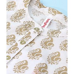 Babyhug 100% Cotton Knit Full Sleeve Kurta & Dhoti Set With Ikat Print - Offwhite