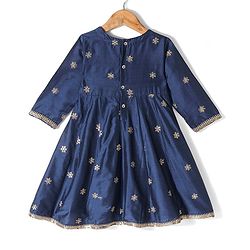 Babyhug Three Fourth Sleeves Floral Embroidered Anarkali Kurti Pant and Dupatta - Blue