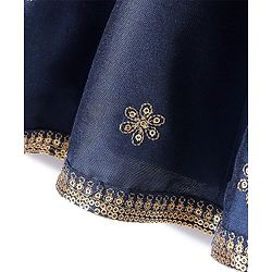 Babyhug Three Fourth Sleeves Floral Embroidered Anarkali Kurti Pant and Dupatta - Blue