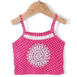 Babyhug Half Sleeves Embroidered Jacket with Bandhani Printed Top and Palazzo  Set - Fuchsia