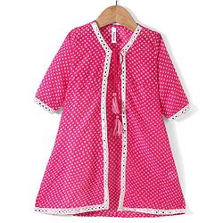 Babyhug Half Sleeves Embroidered Jacket with Bandhani Printed Top and Palazzo  Set - Fuchsia