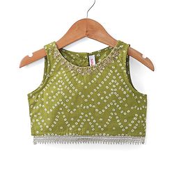 Babyhug Cotton Woven Sleeveless Choli and Lehenga Set with Lace Border Dupatta Bandhani Print - Green