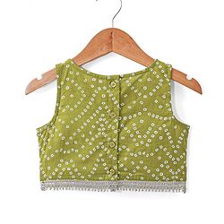 Babyhug Cotton Woven Sleeveless Choli and Lehenga Set with Lace Border Dupatta Bandhani Print - Green