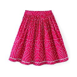 Babyhug 100% Cotton Woven Short Sleeve Bandhani Printed Lehenga Choli and Dupatta - Fuschia