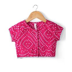 Babyhug 100% Cotton Woven Short Sleeve Bandhani Printed Lehenga Choli and Dupatta - Fuschia