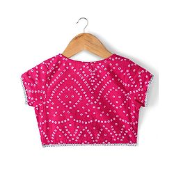 Babyhug 100% Cotton Woven Short Sleeve Bandhani Printed Lehenga Choli and Dupatta - Fuschia