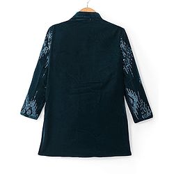 Babyhug Velvet Full Sleeves Embroidered Sherwani Kurta Pyjama Set  - Teal Blue