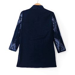 Babyhug Velvet Full Sleeves Embroidered Sherwani Kurta Pyjama Set  - Teal Blue