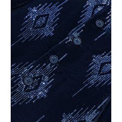Babyhug Velvet Full Sleeves Embroidered Sherwani Kurta Pyjama Set  - Teal Blue