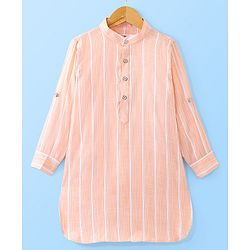 Babyhug Full Sleeves Lurex Printed Pathani Kurta Pyjama Set  - Coral