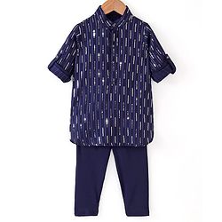 Babyhug Full Sleeves Sequenced Pathani Kurta Pyjama Set - Navy Blue