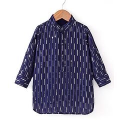 Babyhug Full Sleeves Sequenced Pathani Kurta Pyjama Set - Navy Blue