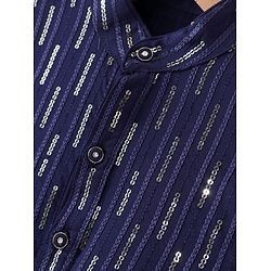 Babyhug Full Sleeves Sequenced Pathani Kurta Pyjama Set - Navy Blue