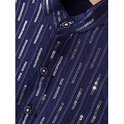 Babyhug Full Sleeves Sequenced Pathani Kurta Pyjama Set - Navy Blue