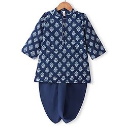 Babyhug 100% Cambric Full Sleeve Printed Kurta With Solid Dhoti Set - Navy