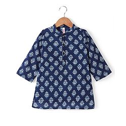Babyhug 100% Cambric Full Sleeve Printed Kurta With Solid Dhoti Set - Navy