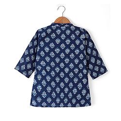 Babyhug 100% Cambric Full Sleeve Printed Kurta With Solid Dhoti Set - Navy