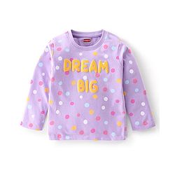 Babyhug Cotton Knit Full Sleeves Night Suit with Text  & Polka Dots Printed - Lavender