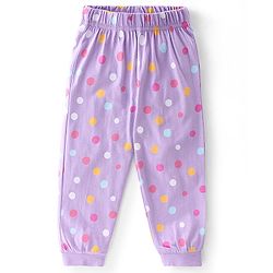 Babyhug Cotton Knit Full Sleeves Night Suit with Text  & Polka Dots Printed - Lavender