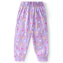 Babyhug Cotton Knit Full Sleeves Night Suit with Text  & Polka Dots Printed - Lavender