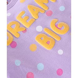 Babyhug Cotton Knit Full Sleeves Night Suit with Text  & Polka Dots Printed - Lavender