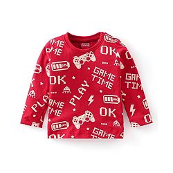 Babyhug Cotton Knit Full Sleeves Night Suit With Text Print - Red