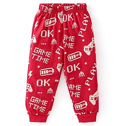 Babyhug Cotton Knit Full Sleeves Night Suit With Text Print - Red