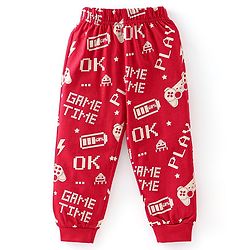 Babyhug Cotton Knit Full Sleeves Night Suit With Text Print - Red