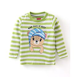 Babyhug Cotton Knit Full Sleeves Night Suit Stripes & Bear Print - Green
