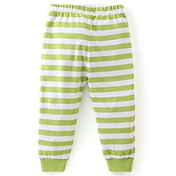 Babyhug Cotton Knit Full Sleeves Night Suit Stripes & Bear Print - Green