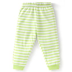 Babyhug Cotton Knit Full Sleeves Striped & Animals Printed Night Suit - Green