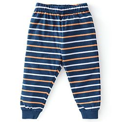 Babyhug Cotton Knit Full Sleeves Tiger Printed & Striped Night Suit - Navy Blue