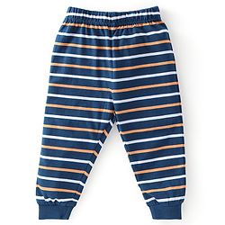 Babyhug Cotton Knit Full Sleeves Tiger Printed & Striped Night Suit - Navy Blue