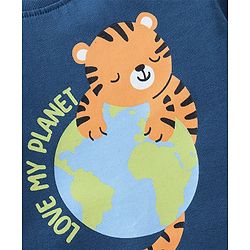 Babyhug Cotton Knit Full Sleeves Tiger Printed & Striped Night Suit - Navy Blue